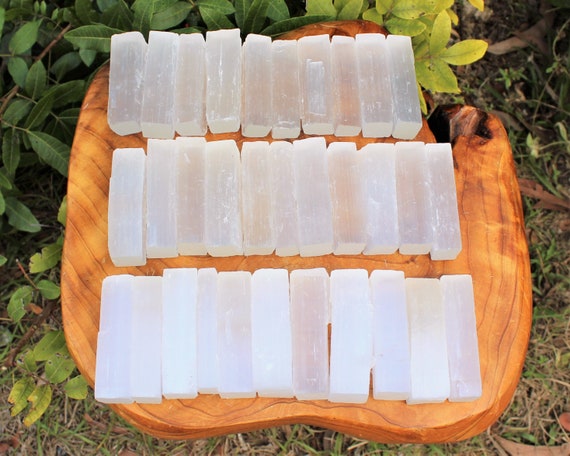 2.5" - 3" White Selenite Sticks: 50 Piece Bulk Lot, Raw Rough Natural Sticklets / Wands (Crystal Healing, Meditation, Wholesale Lot)