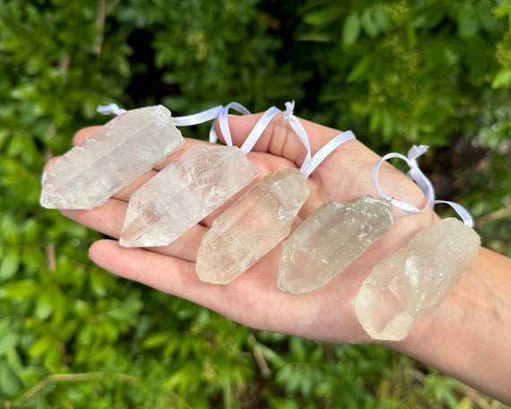 Clear Quartz Point Crystal Ornament - Natural Quartz Point Decorative Oraments (Gemstone Christmas Ornaments, Quartz Christmas Ornaments)