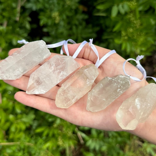 Clear Quartz Point Crystal Ornament - Natural Quartz Point Decorative Oraments (Gemstone Christmas Ornaments, Quartz Christmas Ornaments)