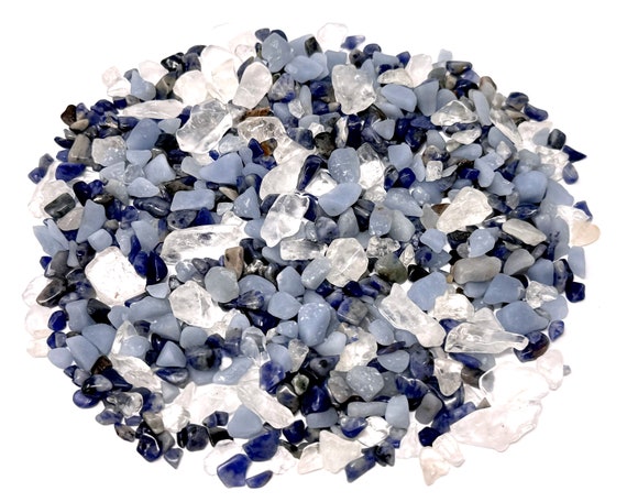 Positive Energy Chip Mix - Angelite, Clear Quartz & Sodalite Semi Tumbled Gemstone Mini Chips 3 - 10 mm Wholesale Bulk Lots