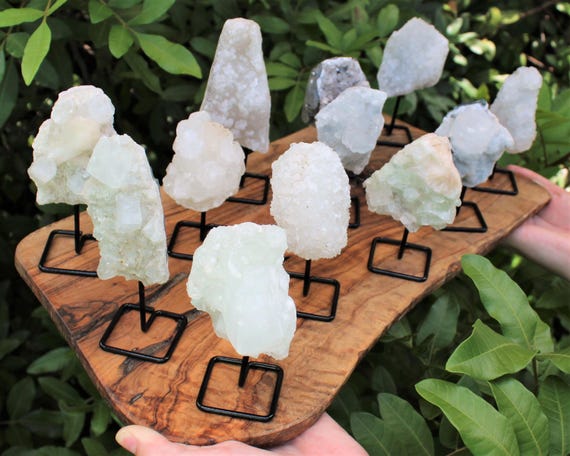 Zeolite Cluster On Metal Stand, Natural Zeolite Cluster Mini Pin (Zeloite Crystal Cluster, Apophyllite Cluster, Stilbite Crystal, Gift)
