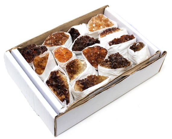 Citrine Crystal Cluster Box: Wholesale Bulk 8 - 12 Piece Box Lot ('A' Grade Premium Quality Citrine Citrine Clusters From Brazil)