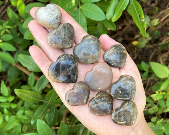 Black Moonstone Heart 1": Choose How Many ('A' Grade Crystal Heart, Carved Puffed Gemstone Heart)