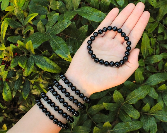 Black Obsidian Bead Bracelet: 6 mm or 8 mm Round Crystals (Premium Grade Stretch Nugget Bracelet, Black Obsidian Crystal Bracelet)