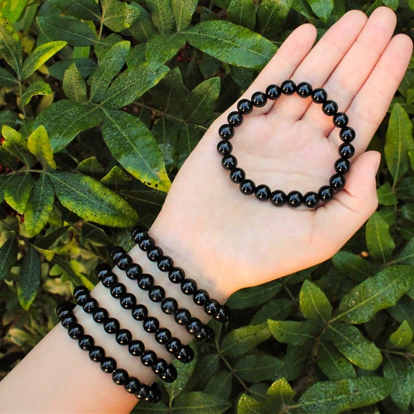 Black Obsidian Bead Bracelet: 6 mm or 8 mm Round Crystals (Premium Grade Stretch Nugget Bracelet, Black Obsidian Crystal Bracelet)