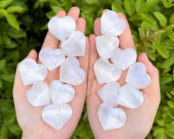 Selenite Hearts 0.75" - 1" WHOLESALE BULK DISCOUNTS - Choose How Many ('A' Grade Premium Quality Selenite Crystal Hearts)