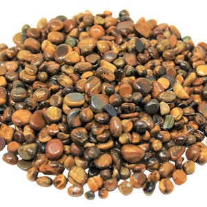 Gold Tiger Eye Semi Tumbled Gemstone Mini Chips 3 - 8 mm: Choose Ounces or lb Loose Wholesale Bulk Lots ('A' Grade Gold Tiger Eye Chips)
