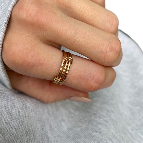 Gold Fidget Ring Set, Interlock Stacking Rings, Anxiety Relief