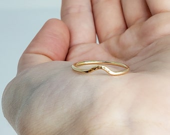 Hammered Wave Band Ring, Delicate Gold Stacking Ring