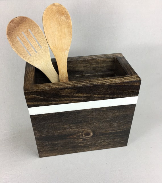 Wood Rectangle Kitchen Utensil Holder Etsy