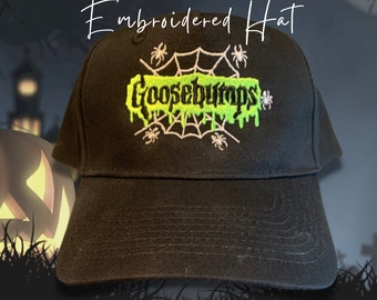 Goosebumps Embroidery Hat, Halloween Hat, Old School Horror Spider Web Cap