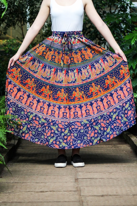 Falda larga india azul oscuro falda falda Boho - Etsy España