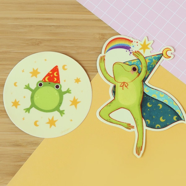 Waterproof Die Cut Vinyl Sticker ~ Cute Magic Frog Rainbow Sticker ~ Wizard Die Cut ~ Pumpking Cat ~ Waterproof Decal ~ Frogs