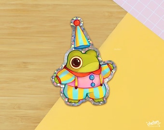 Circus Frog Glitter Vinyl Sticker ~ Frog Toad Sticker ~ Circus Clown Frog Stationery ~ chetom ~ Frog Vinyl Decal ~ Cute sticker