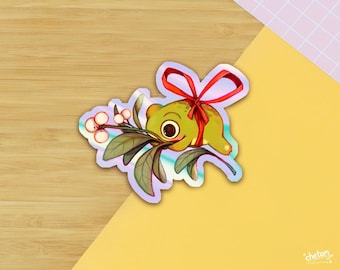 Mistletoe Frog Holographic Vinyl Die Cut Sticker ~ Cute Decor Holographic Sticker ~ Waterproof Decal Glossy Holo Stickers ~ Tiny frog art