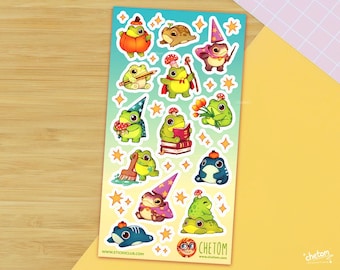Frog Friends Sticker Sheet ~ Vinyl Matte Transparent Stickers ~ Stationery ~ Bullet Journal decor ~ Cute Frog toad in clothes Stickers ~
