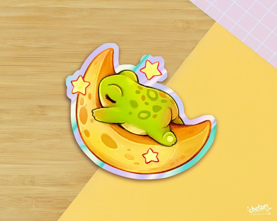 Moon Frog Holographic Vinyl Die Cut Sticker ~ Cute Decor Holo Sticker ...