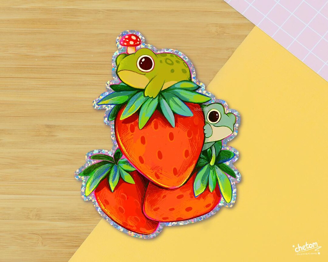 Strawberry Frogs Glitter Vinyl Sticker ~ Frog Toad Sticker ~ Toad ...
