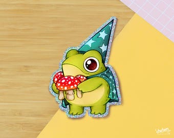 Wizard Frog Pixie Dust Glitter Vinyl Sticker ~ Frog Sticker ~ Toad Stationery ~ Cute art by chetom ~ Ferdinand Frog ~ Magic Frog Vinyl Decal