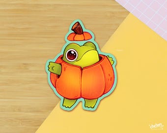 Halloween Frog Pumpkin Toad Vinyl Die Cut Sticker ~ Cute Decor Sticker ~ Waterproof Decal Glossy Stickers Pumpkin Toad Costume