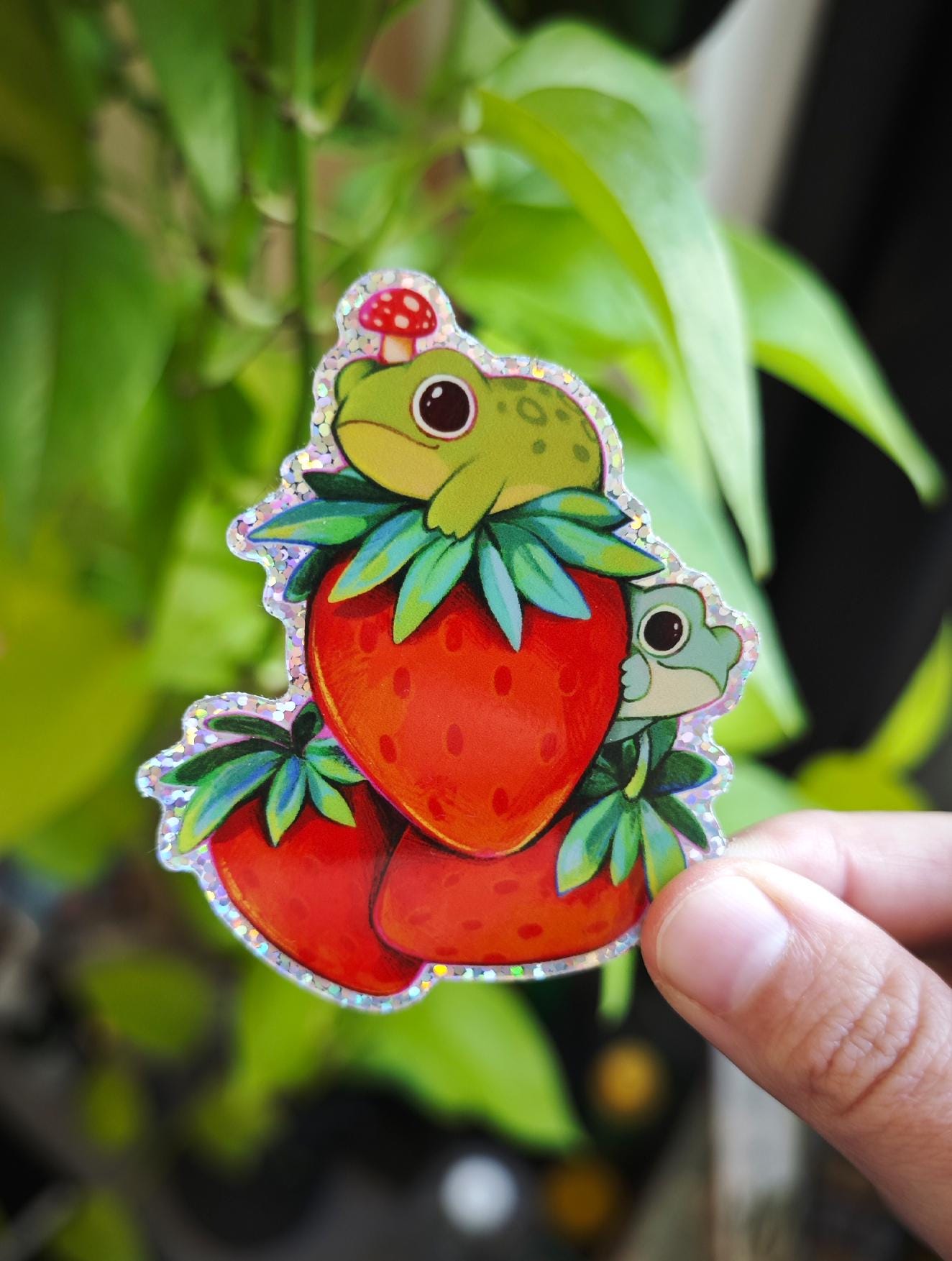 Strawberry Frogs Glitter Vinyl Sticker ~ Frog Toad Sticker ~ Toad ...