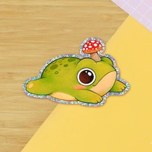 Vinylsticker Ferdinand Frog glitter ~ sticker kikker pad ~ briefpapier pad ~ chetom ~ vinyl sticker Ferdinand Frog ~ vinyl sticker kikker ~ schattige sticker