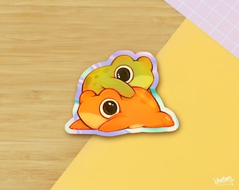 Frogs pile Holographic Vinyl Die Cut Sticker  ~ Cute Decor Holographic Sticker ~ Waterproof Decal Glossy Holo Stickers ~ Tiny frog art