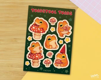Toadstool Toads Sticker Sheet ~ Vinyl Sticker Toads ~ Cute Frog Decor ~ Matte Vinyl Decal ~ Toad Art