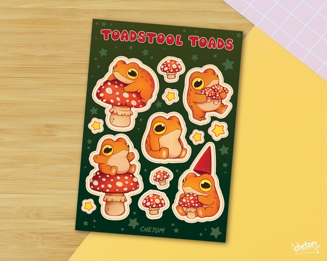Toad Crying Sticker Toadstool Toads Sticker Sheet ~ Vinyl Sticker Toads ~ Cute Frog Decor ...