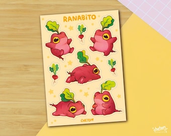 Ranabito Vinyl Sticker Sheet ~ Radish Beet Frog Stickers ~ Cute vegetable frog art ~ Frog Decals ~ Frog Lover Decor