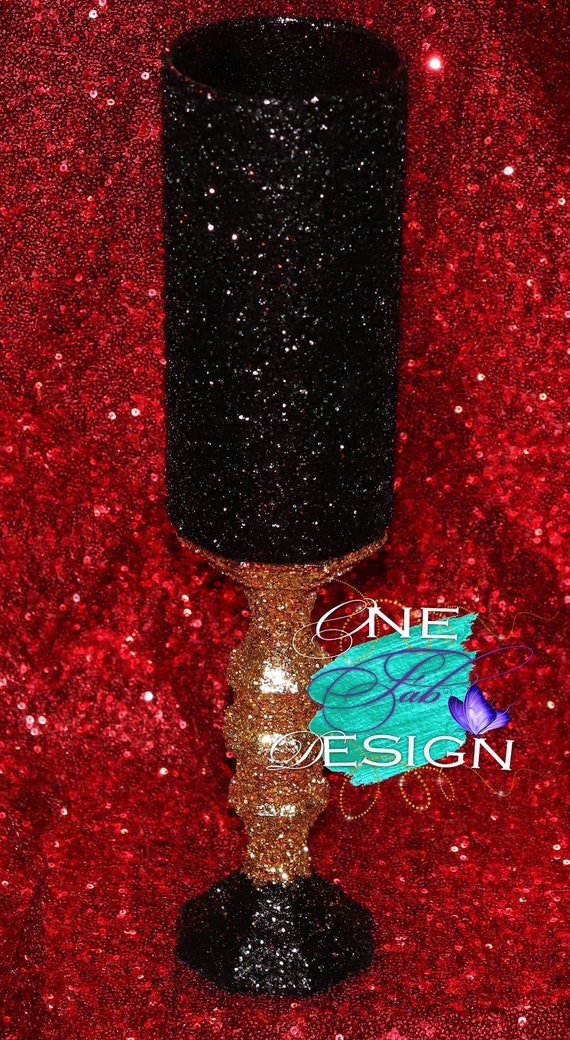 Gold and Black Glitter Vase/Centerpiece Etsy