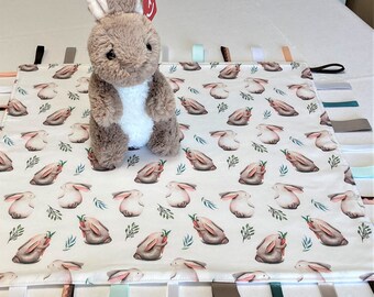 Brown Rabbit Ribbon Blanket and Taupe Bunny