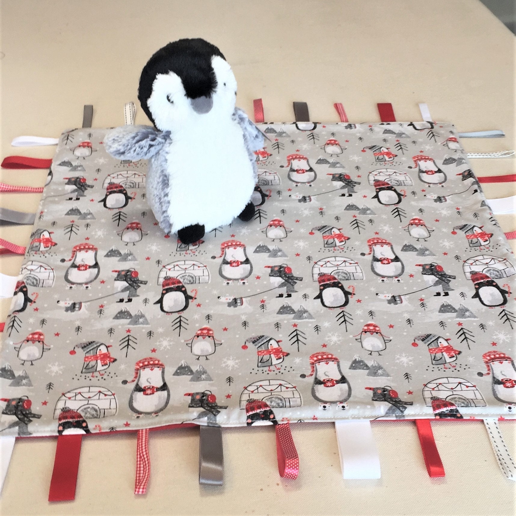Red Hat Ribbon Blanket and Penguin