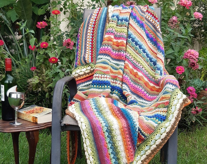 Striped Mixed Stitches Blanket Crochet Pattern, Stitch Sampler Lapghan Sized Afghan