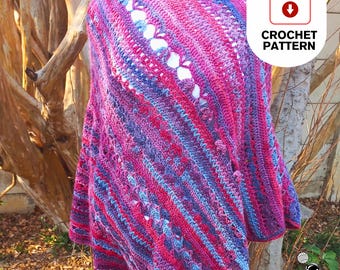 Crochet Poncho Pattern PDF – Floral Self-Striping Yarn Boho Wrap (PDF Pattern)