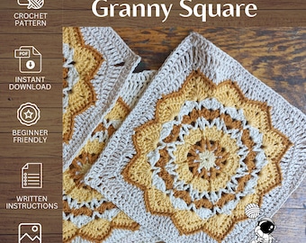 Star Flower Square | Granny Blanket Square | PDF Crochet Pattern