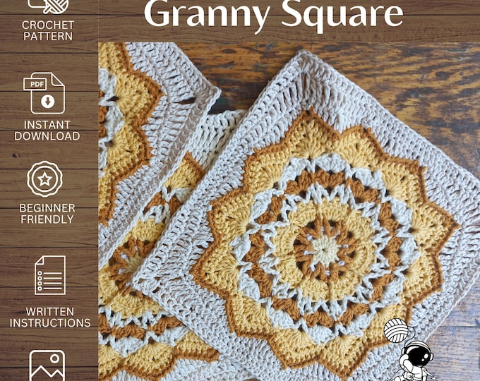 Star Flower Square | Granny Blanket Square | PDF Crochet Pattern