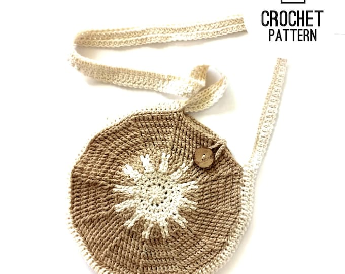 Crossbody sling crochet bag pattern, Sunnyside Circle Bag, digital pdf downloadfor round pouch bag