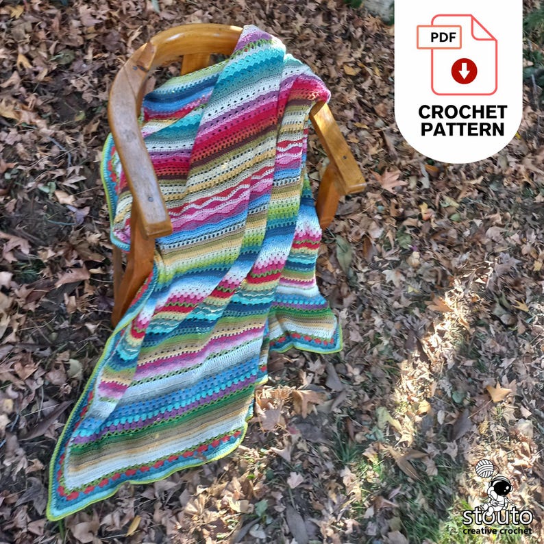 easy crochet blanket pattern, easy rainbow sample stitch blanket for beginners in UK Terms and US Terms