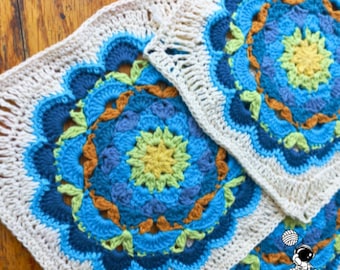 Crochet Afghan Flower Square, Easy Pattern, Forget Me Not Flower Granny Blanket Square Pattern, PDF Digital Download