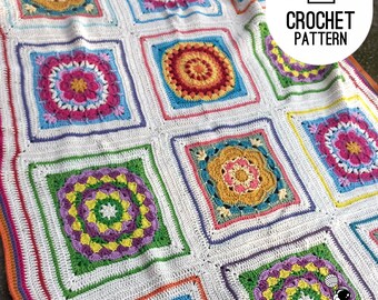 Granny Square Blanket Pattern Boxed African Flower Square Crochet Blanket Pattern PDF Download