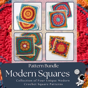 Crochet pattern | Modern Blanket Squares | Four Large Granny Squares | PDF Download