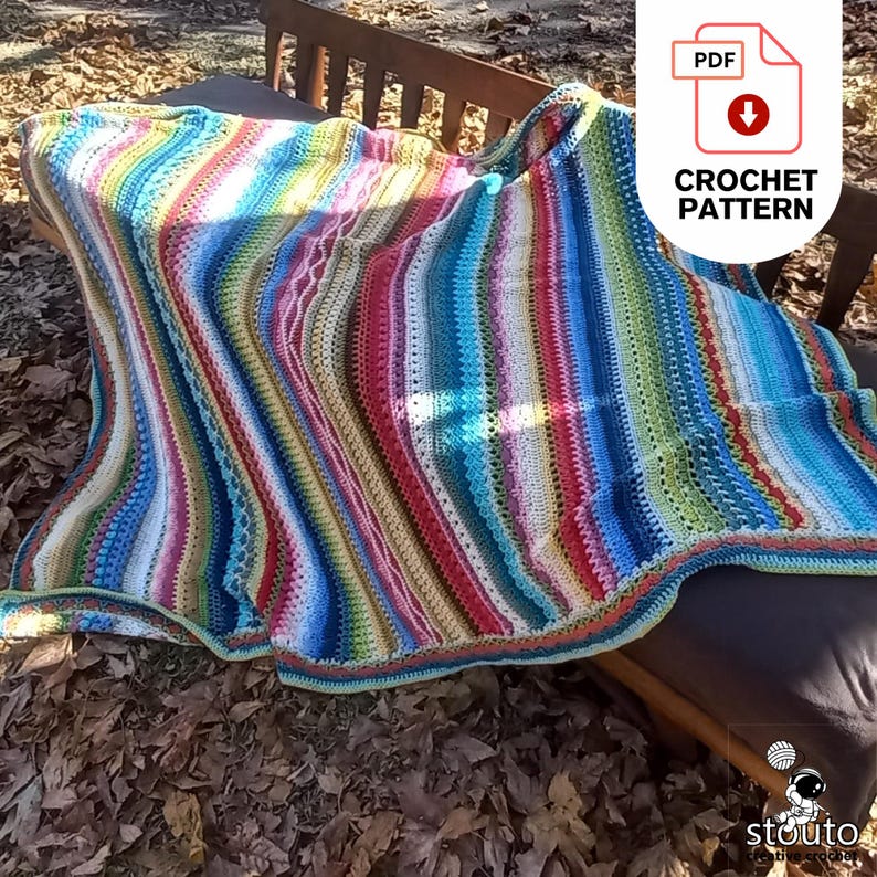 autumn crochet blanket pattern, striped stitch sampler blanket