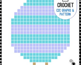 Crochet Corner to Corner Square, Cute Chick in Striped Easter Egg C2C Graph and Pattern, Pillows, Cushions or Blanket Pattern, Digital PDF