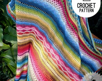 Crochet Blanket Pattern, Easy Stitch Sampler, Mixed Crochet Stitches Rainbow Blanket, PDF Download Crochet Pattern