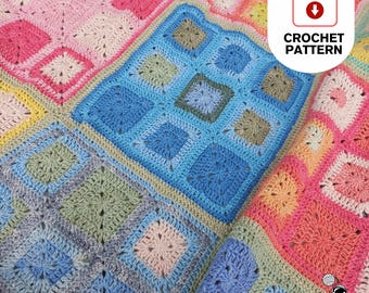 Blanket Granny Squares Crochet Pattern : Rainbow Patchwork | Digital PDF Pattern Download | Easy Crochet Blanket Tutorial | Customizable