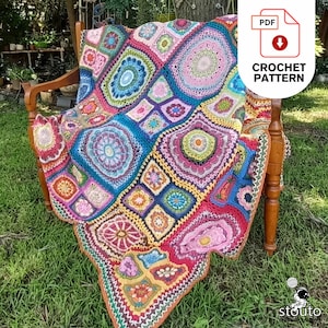 Crochet Granny Square Afghan Pattern: African Flower Blanket (Digital PDF Pattern)