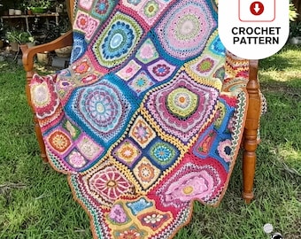Crochet Granny Square Afghan Pattern: African Flower Blanket (Digital PDF Pattern)