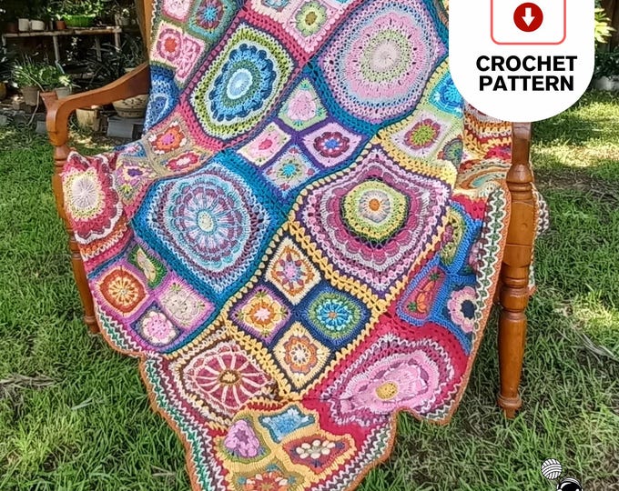 Crochet Granny Square Afghan Pattern: African Flower Blanket (Digital PDF Pattern)