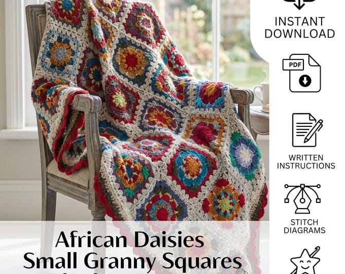 African Daisies Blanket | Small Granny Square Blanket  | PDF Crochet Pattern